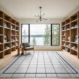 Modern Black White Geometric Grid Rug