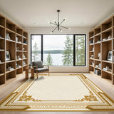 Gold Herringbone Bordered Area Rug