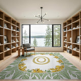 Yellow Floral Oval Frame Area Rug