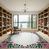 Vintage Pink Rose Floral Frame Area Rug
