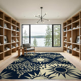 Tribal Sun and Triangle Navy Area Rug