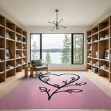 Romantic Vine Leaf Heart Pink Area Rug