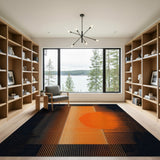 Modern Orange Sun Disc Striped Geometric Area Rug