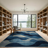 Blue and Teal Blue Wave Geometric Modern Area Rug