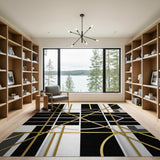 Geometric Modern Gold and Silver Gold Geometric Abstract Area Rug