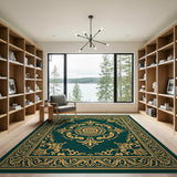 Green Emerald Green Gold Ornate Persian Area Rug