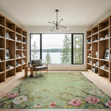 Pale Green Peony Branch Floral Rug