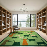 Playful Cats Green Area Rug
