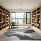 Abstract Grey Wave Peaks Area Rug