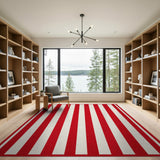 ODIKA Red and White Striped Washable Area Rug - Low Pile, Non-Slip, Pet & Kid Friendly