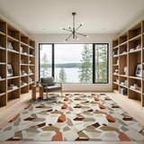 Beige and Neutral Washable Beige Geometric Area Rug