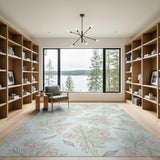 Pink Delicate Pink Floral Line Art Area Rug