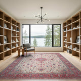 Red Border Ivory Persian Floral Area Rug