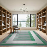 Green Grey Striped Geometric Area Rug