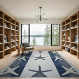 Coastal Starfish Striped Blue Area Rug