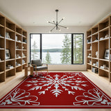 Red Red Snowflake Ornate Area Rug