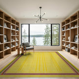 Vibrant Yellow Woven Area Rug with Rainbow Border