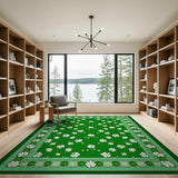 Washable Green Shamrock Area Rug - Low Pile, Non-Slip, Pet Friendly