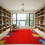 Playful Cartoon Animals Red Area Rug