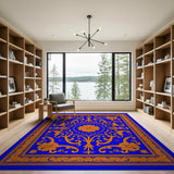 Royal Blue Burnt Orange Persian Medallion Rug