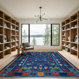 Vibrant Blue Multi-Color Southwestern Area Rug