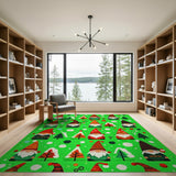 Festive Gnomes Snowflakes Green Area Rug