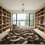 Brown Tan Braided Woven Geometric Area Rug