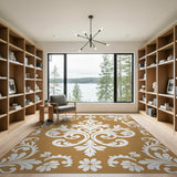 Ornate Gold Damask Floral Area Rug
