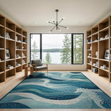 Seahorse Waves Blue Teal Coastal Area Rug