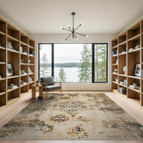 Distressed Beige Persian Medallion Area Rug