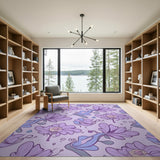 Purple Whimsical Floral Line Art Area Rug