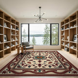 Traditional Persian Rug with Teal Medallion and Red Border