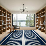 Blue and Teal Navy Blue Vertical Stripe Area Rug