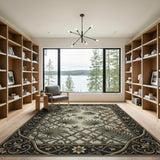 Vintage Trellis Floral Rug with Palm Fronds
