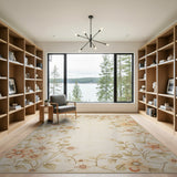 Cream Peach Floral Border Area Rug