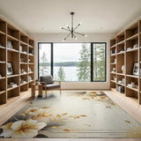 Opulent Gold-Leaf Hibiscus Floral Area Rug