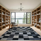 Modern Black White Checkered Geometric Area Rug