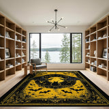 Gothic Black Cat Bats Moon Yellow Area Rug
