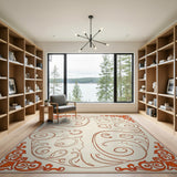 Vintage Orange Swirl Floral Area Rug