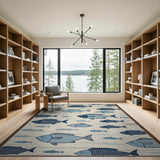 Whimsical Blue Teal Fish Coastal Beach Rug