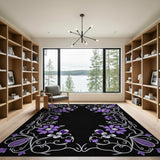 Ornate Purple Floral Frame Area Rug