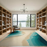 Coastal Beach Teal Ocean Waves Crashing on Sandy Beach Rug