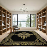 Traditional Persian Ornate Gold Medallion Black Area Rug