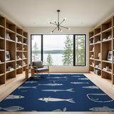 Navy Blue White Fish Coastal Area Rug