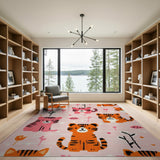 Cute Cartoon Tiger Cubs Pink Area Rug
