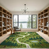 ODIKA Forest Adventure Washable Kids Play Rug - Low Pile Woodland Map Area Rug