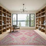 Vibrant Pink Geometric Tribal Area Rug