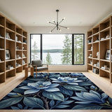 Elegant Blue Magnolia Blossoms Area Rug