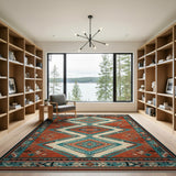 Terracotta Teal Geometric Tribal Area Rug