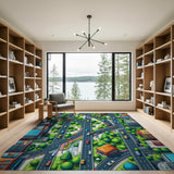 Vibrant Isometric Cityscape Area Rug